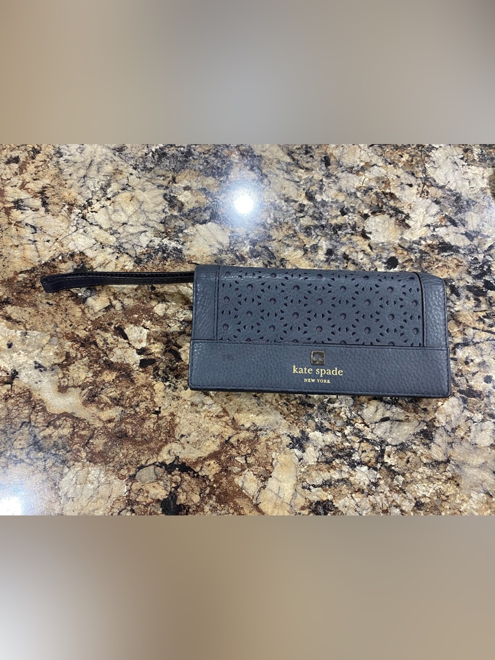 Kate Spade Gray Leather Perforated Wallet Wristlet